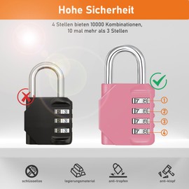 NAGE Lock with Combination Code, Padlock with Combination Code, Combination Lock 4 Digit Locker Lock for Gym and School, Padlock Numbers Weatherproof for Garden Fences (2 Pieces, Pink)