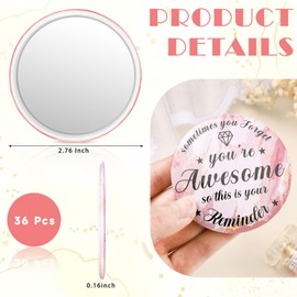 Gulfmew 2.76 Inch 36 Pcs Inspirational Compact Mirror Bulk Gifts for Women Mini Pocket Mirror Small Employee Round Makeup for ‌Valentines Galentines Mothers Nurse Quinceanera