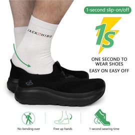 JACKSHIBO Mens Slip in Free up Hands Shoes Wide Toe Box Arch Support Fashion Trainers Orthopedic Walking Sneakers Cushioned Thick Zero Drop Sole Metatarsal Pads Black Size 7.5