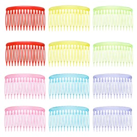 YUYUDEHM 12 PCS French Side Comb, 6 Colors Women Decorative Side Comb Clips, 14 Teeth Decorative Hair Accessories for Doing Styling, Bun Chignon