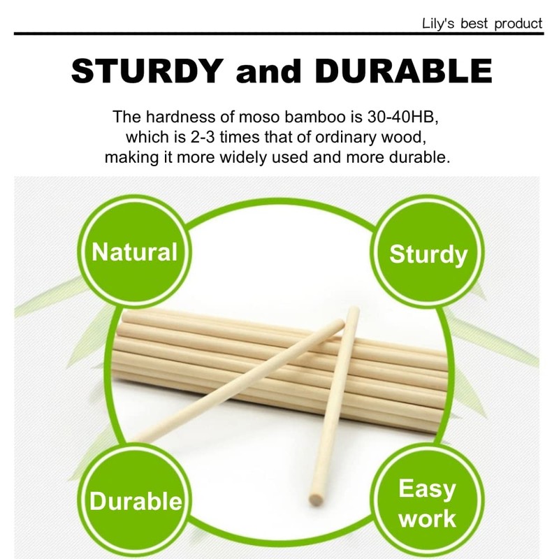 HOPELF 100Pc Dowel Rods 1/4 x 17.5 Inch Bamboo Sticks
