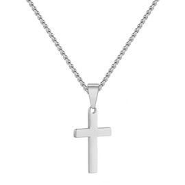 AJRUIER Cross Chain Necklace Women Men Gold/Silver Stainless Steel Cross Chain Men's Chain with Cross Pendant Necklace Jesus Religious Jewellery for Men Pendant, Titanium steel