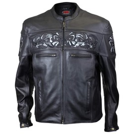 Premium Cowhide Leather Motorcycle Jacket With Reflective Skull (M)