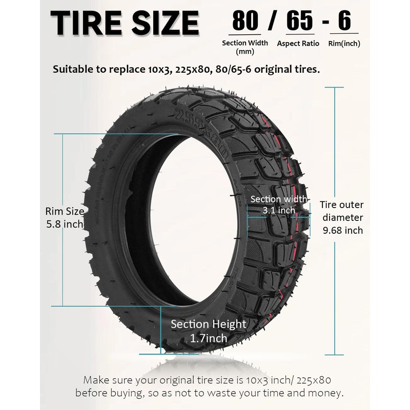 GLDYTIMES 10x3 255x80 80/65-6 Off-road Vacuum Tire Rubber Outer Tire