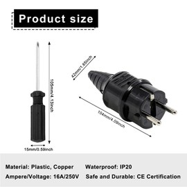 Schuko Plugs: Set of 6 Outdoor Plugs Waterproof 250 V (16 A) Schuko Plug Outdoor Power Plug Made of Full Copper Black Free Screwdriver Waterproof Schuko Plug