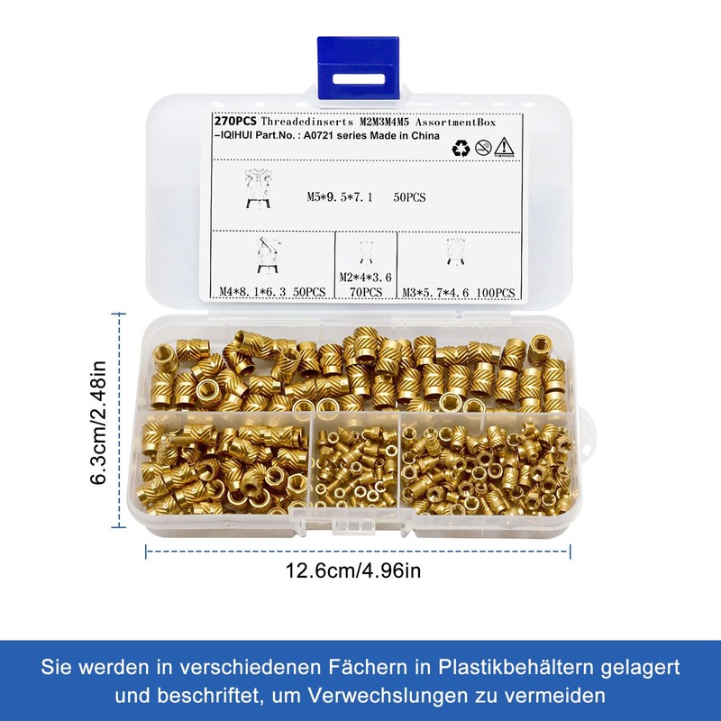 Pack of 271 Threaded Insert, M2 M3 M4 M5 Melting
