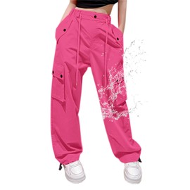 Cromoncent Womens High Waist Parachute Pants Y2K Cargo Trousers with Pockets, 1#Rose red for Women, 2XL