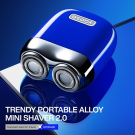 yoose Mini Electric Shaver, Alloy Portable Travel Shavers, Cordless Shaving, USB-C Rechargeable Electric Razor for Men, Dry Shave, IPX7 Waterproof, Detachable Head, Easy Cleaning, Blue