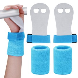 Abeillo 2 Gymnastics Grips Wristbands Sets for Girls Youth Kids, Gymnastic Hand Grips Gymnastic Bar Palm Protection and Wrist Support Sports Accessories for Kids Workout and Exercise (Blue, M)