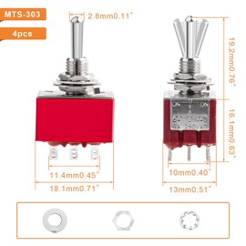 4pcs 3 Position 9 Pin Toggle Switch 3PDT Miniature Mts-303 ON/Off/ON 6A 125V 3A 250V for Car Dash Dashboard Electronic Equipment