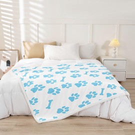 Feelyou Dog paw Prints Fleece Throw Blanket Throw 50"x60" Kids Cute Plush Blanket for Bed Sofa Couch Kawaii Sherpa Blanket Bright Blue Fuzzy Blanket Room Decor