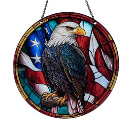 d'ears - Patriotic Eagle - Acrylic Suncatcher with Chain - 6 Inch Diameter - Made in The USA