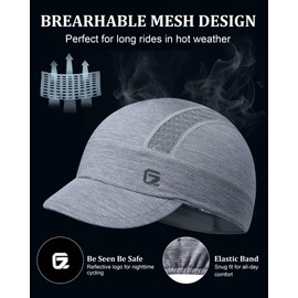 GADIEMKENSD Cooling Cycling Cap Under Bike Helmet Men Women Fitted Sun Protection Skull Caps Hard Hat Liner with Flip Brim Adult Undercap Sports Cricket Hiking Riding Running Hats Light Gray