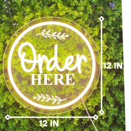 Order Here Sign Led light neon light order here signs for food truck signs shop signs restaurant sign perfect (Warm White - 12x12")
