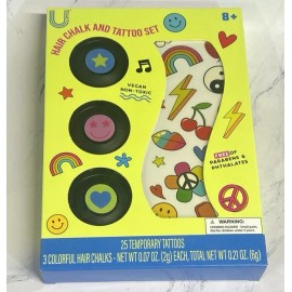 U Style Hair Chalk & Tattoo Set-25 Temporary Tattoos & 3 Hair Chalks-Ages 8+