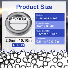 Pndeyo 40pcs 2.5mm Fly Fishing Tippet Rings, Micro Stainless Steel Tippet Leaders Connectors, Lightweight Smooth Solid Fishing Tool for Freshwater Trout Salmon Bluegill Crappie Steelhead- Black