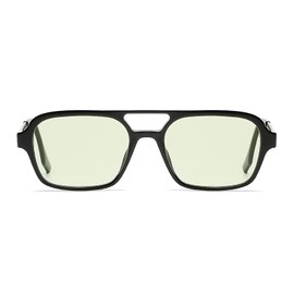 OSAGAMA Vintage Square Sunglasses for Women Men 70s Small Glasses Metal Frame, Black/green