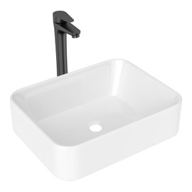 Lordear Bathroom Vessel Sink With Faucet Combo 19 x15 Inch Rectangle Bathroom Sink With Oil Rubbed Bronze Faucet White Vessel Sink Above Counter Porcelain Ceramic Vanity Sink Art Basin