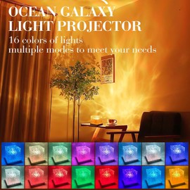 Ocean Galaxy Light Projector, 16 Color Water Ripple Lamp Projector with Remote Control, Projector Light Cube Lamp,Sensory Lamp for Living Room Bedroom Decor/Party Rooms
