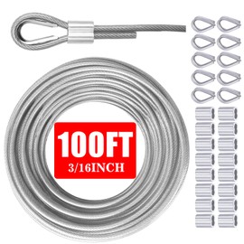 VIVBOO Stainless Steel Cable & Wire Rope 3/16" Vinyl Coated Steel Cable 50ft/100ft Length Ideal String Light Cable