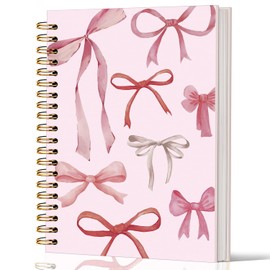Lacama Coquette Stuff Pink Bow Notebook Journal, Cute Preppy Spiral Notebook for Teen Girls Women, 160 Pages, 5.5"x8.3" Trendy Hardcover Journaling Notebooks, Office School Supplies