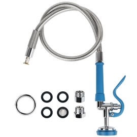 TCEUMIK Pre Rinse Hose with Blue Spray valve 44 inch Flexible Stainless Steel Hose 1.42 GPM Commercial Dish Sprayer with Ergonomic Handle for Restaurant Industrial Kitchen Sink Faucet