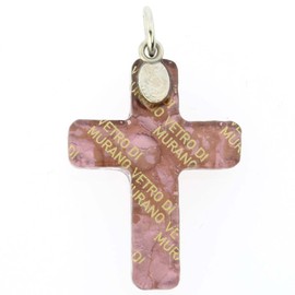 GlassOfVenice Murano Glass Venetian Reflections Cross Pendant - Purple Silver
