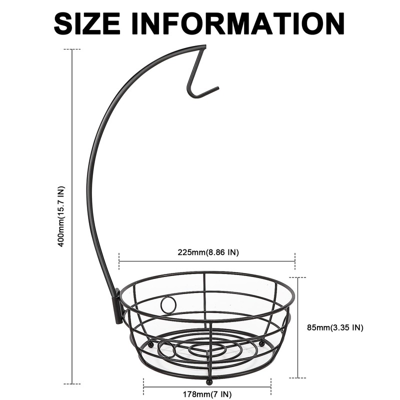 Livabber Countertop Fruit Basket Bowl with Banana Hanger, Modern Standing