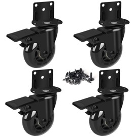 8T8 2.5" Side Mount Caster Wheels Heavy Duty Set of 4, L Shaped Plate Swivel Casters with Brakes, Silence Rubber Wheels for Furniture, Kitchen Cabinet, Baby Bed, Table, Loading Capacity 500 Lbs