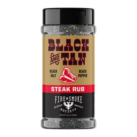 Fire & Smoke Society Black & Tan Steak Seasoning | BBQ Rubs, Steak Rub for Smoking and Grilling Meat | Steaks, Brisket, Burgers Dry BBQ Rubs and Spices | XL 13.6 oz