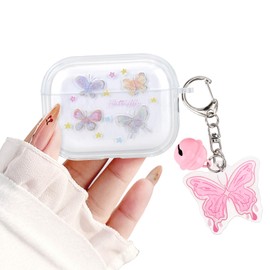 Newseego Case Compatible with AirPods Pro 2 Generation, Cute Colorful Butterfly Print Pattern with Bell Pendant for Girls Women Full Body Shockproof Protective Charging Pod Cover for AirPods Pro 2 Gen