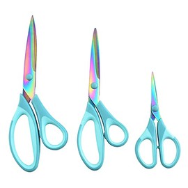 HIGHROCK Premium Tailor Scissors Titanium Soft Grip Sewing Scissors Set for Fabric Leather Dressmaking Crafting household sewing scissors set(1 Set of 3) (Blue)