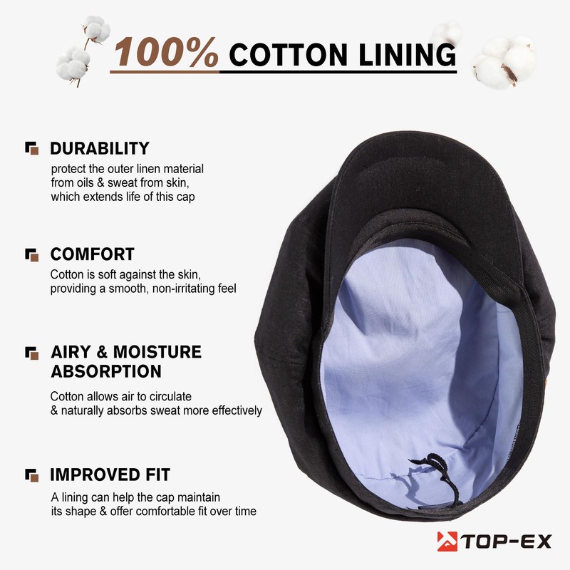 L/XL 100% Linen Big Extra Large Heads Men's 8 Panel