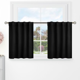 BGment Short Blackout Curtains 30 Inch Length for Small Windows - 34 x 30 inch Curtains Rod Pocket and Back Tab Thermal Insulated Room Darkening Curtains for Kitchen/Cafe Room, 2 Panels, Black