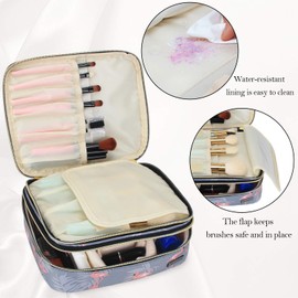 Teamoy Travel Makeup Brushes Case, Professional Makeup Train Organizer Bag with Handle for Makeup Brushes and Beauty Essentials- Flamingo(up to 8.8" Brushes)