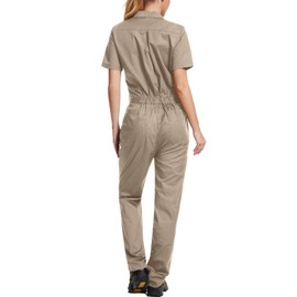 WORK IDEA Women's Short Sleeve Coverall Lightweight Snap-Front Cotton Work Jumpsuit, Khaki, XL