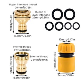 Universal Hose Connector Set (G1/2" & 3/4") - Brass Tap Adapter for Kitchen Sink to Garden Hose, Instant Quick Connect with Rubber Washer - Outdoor/Indoor Anti-Leak for Mixer Taps & Hosepipes