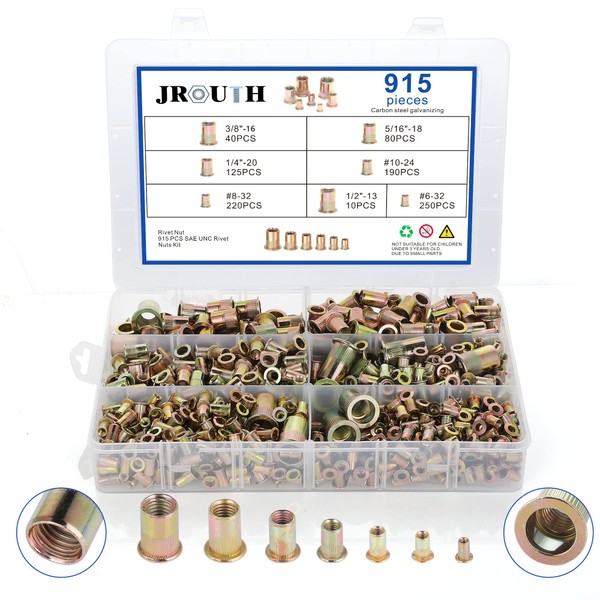 915pcs Rivet Nut Kit SAE UNC Rivet Nuts Assortment 6#-32,