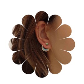 Inilbran Boho Rhinestone Crescent Ear Jackets Earrings Vintage Crescent Moon Jacket Earrings Blue Crystal Moon Star Earrings Sparkly Crystal Cz Moon Earrings Jewelry for Women and Girls