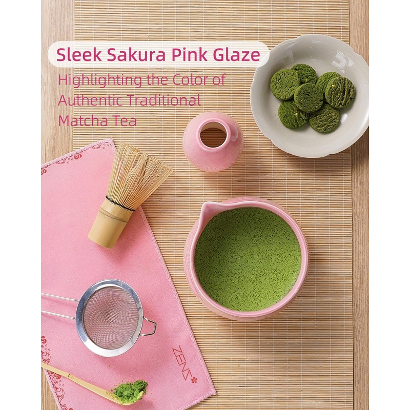 ZENS Matcha Set Pink, Japanese Matcha Tea Ceremony Kit, 6pcs