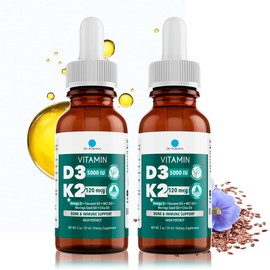 Dr. Robaina Vitamin D3 + K2 Drops – Vegan MCT Oil Liquid Supplement, 5000 IU D3 & 120 mcg MK-7, Sublingual Daily Vitamin D and K