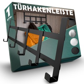 Menz Door Coat Rack for Hanging - Universal Door Hooks as Space-saving Clothes Hooks Door, Heavy Duty Door Hook Rail, Flexible Hooks for Hanging, Colour: Black