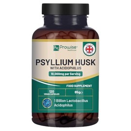 Psyllium Husk 10000mg with Acidophilus 1 Billion CFU, 120 Vegan Capsules | Natural Soluble Fibre Supplement from Plantago Ovata Seeds Made in The UK by Prowise Healthcare