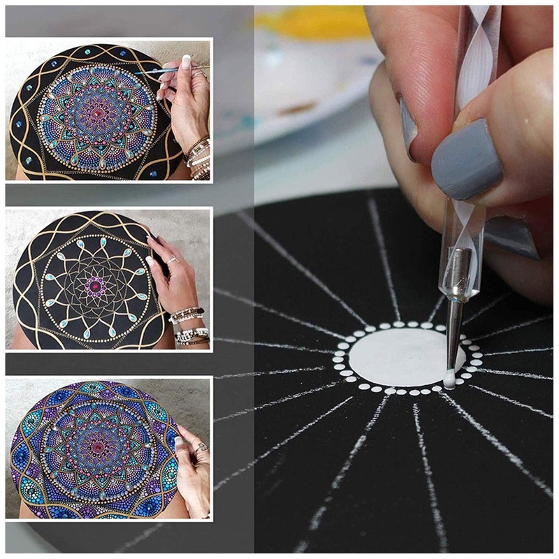 8Pcs Mandala Painting Board Round Black Painting Cardboard Mandala Paper