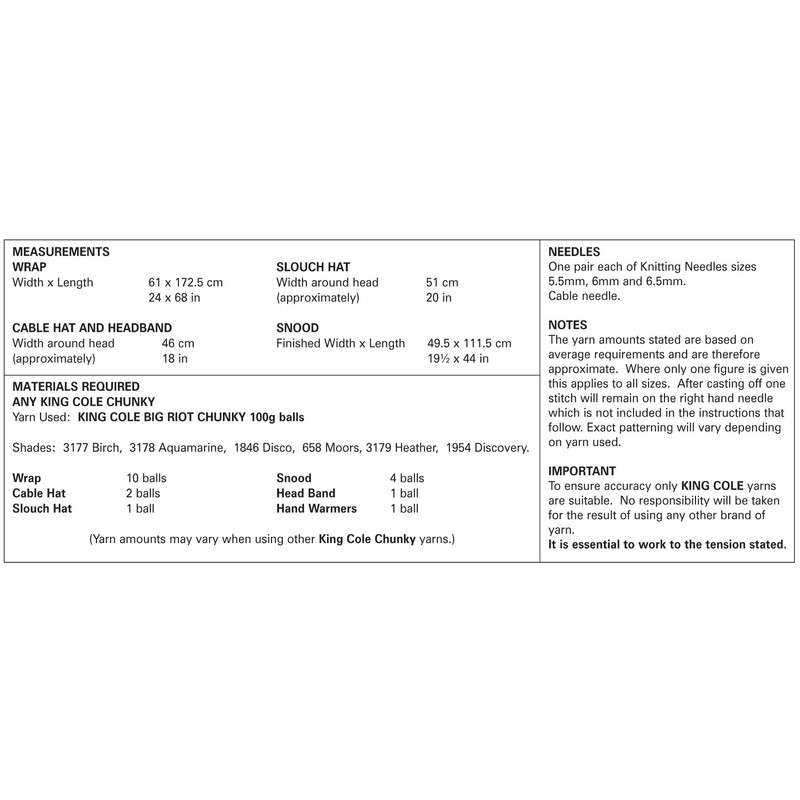 King Cole 5153 Knitting Pattern Wrap Hats Snood Head Band