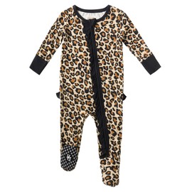 DREAMHALO Baby Girls Rompers-Viscose Made from Bamboo,Long Sleeve Pants Romper Clothes Infant Outfits for Girl, E-leopard Tan, 0-3 Months