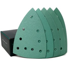 Serious Grit - 4" x 6" Delta (100mm x 150mm) Triangle Hook & Loop Sanding Sheet Assortment - 80, 120, 150, 180, 220 Grit (10 of Each) - Fits Festool DTS 400 & Mirka DEOS Delta Sanders - 50 Pack Box
