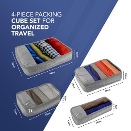 LUGG Lightweight Packing Cubes Set – Durable Polyester Travel Organizers, 4 Sizes for Efficient Packing, Compact and Versatile Travel Accessories (Grey, Packing Cube (Set of 4)
