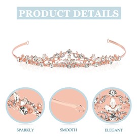 SOLUSTRE Vintage Princess Crown with Rhinestone Sparkly Crystal Bridal Tiara Princess Hair Pieces for Wedding Party Dress Up Performance Women Girls Hair Use (Rose Gold)