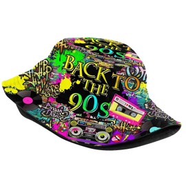 Fashion Retro 80s 90s Bucket Hat for Men Women Packable Sun Cap Rave Party Outfit Accessories Fisherman Hat